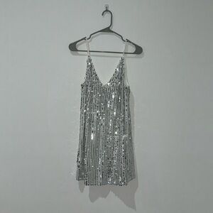 sequin sparkly silver mini dress